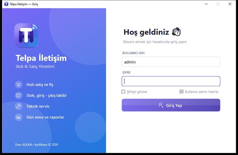 Masaüstü program giriş ekranı